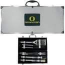 NCAA - Oregon Ducks 8 pc Stainless Steel BBQ Set w/Metal Case-Tailgating & BBQ Accessories,BBQ Tools,8 pc Steel Tool Set w/Metal Case,College 8 pc Steel Tool Set w/Metal Case-JadeMoghul Inc.