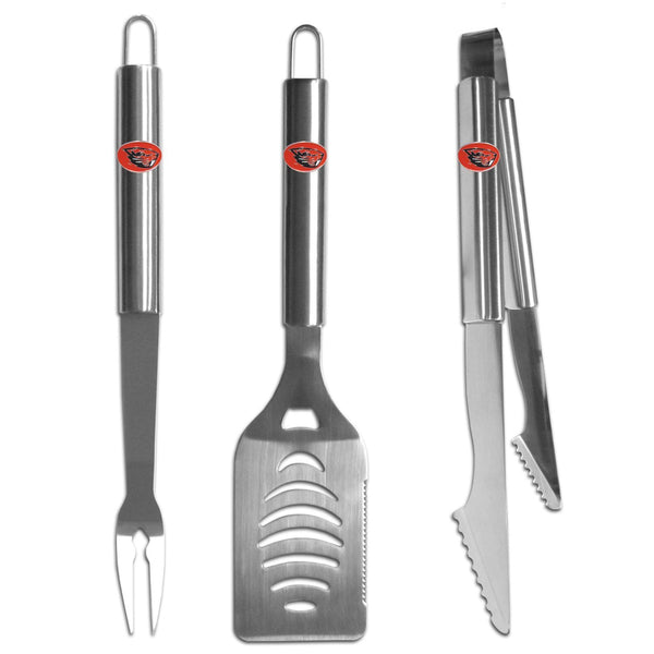 NCAA - Oregon St. Beavers 3 pc Stainless Steel BBQ Set-Tailgating & BBQ Accessories,BBQ Tools,3 pc Steel Tool SetCollege 3 pc Steel Tool Set-JadeMoghul Inc.