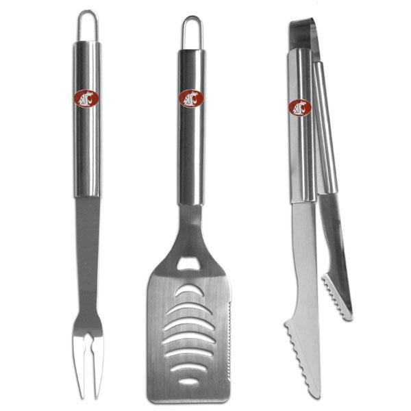 NCAA - Washington St. Cougars 3 pc Stainless Steel BBQ Set-Tailgating & BBQ Accessories,BBQ Tools,3 pc Steel Tool SetCollege 3 pc Steel Tool Set-JadeMoghul Inc.