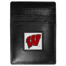 NCAA - Wisconsin Badgers Leather Money Clip/Cardholder Packaged in Gift Box-Wallets & Checkbook Covers,Money Clip/Cardholders,Gift Box Packaging,College Money Clip/Cardholders-JadeMoghul Inc.