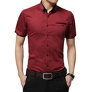 New Arrival Men's Summer Business Short Sleeves Turn-down Collar Shirt-Dark Blue-4XL-JadeMoghul Inc.