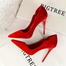 New Arrival Sexy Pointed Toe Office Shoes Women's Concise Solid Flock Shallow High Heels 10cm Shoes Women Fashion-Red-6-JadeMoghul Inc.