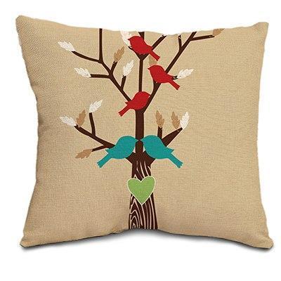 NEW Cotton Linen Square 18" Cute Birds and Tree Printed Decorative Sofa Throw Cushion Pillows Outdoor Home Decor Cojines-2-45X45CM No Filling-JadeMoghul Inc.