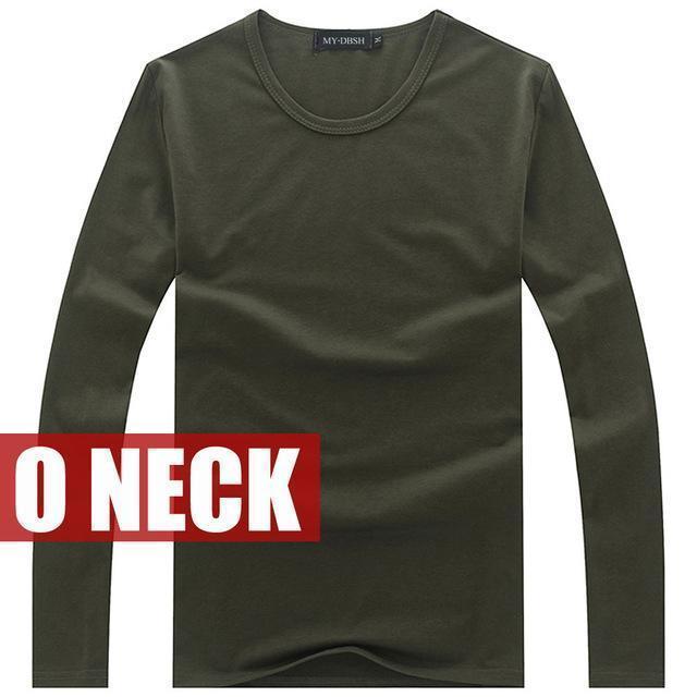 New Cotton Long Sleeve V-Neck Shirt-O neck Army-S-JadeMoghul Inc.