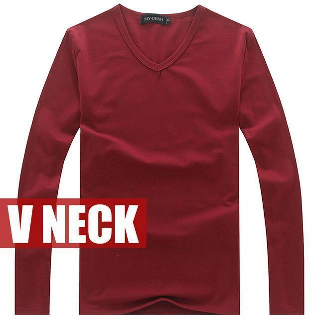 New Cotton Long Sleeve V-Neck Shirt-V neck Wine-S-JadeMoghul Inc.