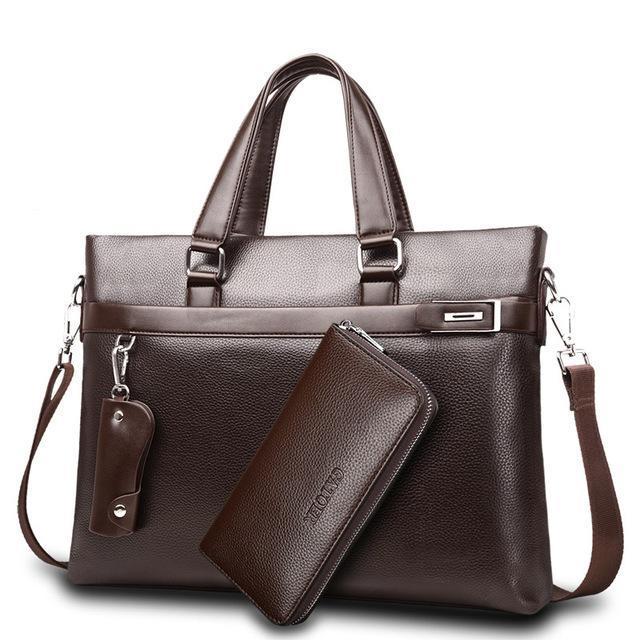 New Fashion Bag Men Briefcase PU Leather Men Bags Business Brand Male Briefcases Handbags-Brown with wallet-JadeMoghul Inc.