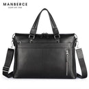 New Fashion Genuine Leather Famous Brand men briefcase, 15.6 inch commercial laptop briefcase, cross-body shoulder bag-Black-JadeMoghul Inc.