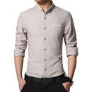 New Fashionable Long Sleeve Slim Fit Dress Shirt-Beige-Asian Size M-JadeMoghul Inc.