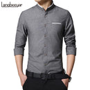 New Fashionable Long Sleeve Slim Fit Dress Shirt-Beige-Asian Size M-JadeMoghul Inc.