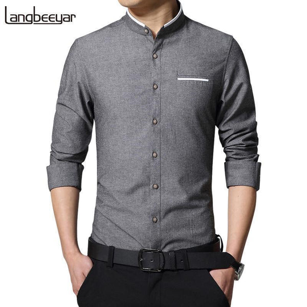 New Fashionable Long Sleeve Slim Fit Dress Shirt-Beige-Asian Size M-JadeMoghul Inc.