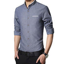New Fashionable Long Sleeve Slim Fit Dress Shirt-Jeans Blue-Asian Size M-JadeMoghul Inc.