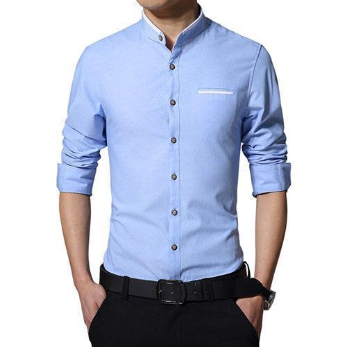 New Fashionable Long Sleeve Slim Fit Dress Shirt-Light Blue-Asian Size M-JadeMoghul Inc.