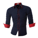 New Long Sleeve Dress Shirt / Unique Design Slim Fit Shirt-Navy-Asia L 170CM 65KG-JadeMoghul Inc.