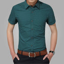 New Men Turn-down Collar Slim Fit Casual Dot Shirt With Short Sleeve-Green-M-JadeMoghul Inc.