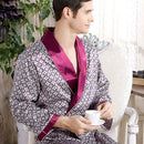 New Real Men Luxury Bathrobe Geometric Robes V-neck Imitation Silk Knitted Sleepwear Full Sleeve Nightwear AExp