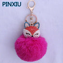New Women Crystal fluffy Keychain Fox Pompom Key Ring llavero Pom Rabbit Fur Ball Key Chain Bag Chaveiro Femme Porte clef AExp