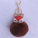 New Women Crystal fluffy Keychain Fox Pompom Key Ring llavero Pom Rabbit Fur Ball Key Chain Bag Chaveiro Femme Porte clef AExp