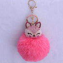 New Women Crystal fluffy Keychain Fox Pompom Key Ring llavero Pom Rabbit Fur Ball Key Chain Bag Chaveiro Femme Porte clef AExp