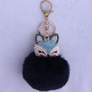 New Women Crystal fluffy Keychain Fox Pompom Key Ring llavero Pom Rabbit Fur Ball Key Chain Bag Chaveiro Femme Porte clef AExp
