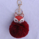 New Women Crystal fluffy Keychain Fox Pompom Key Ring llavero Pom Rabbit Fur Ball Key Chain Bag Chaveiro Femme Porte clef-wine red-JadeMoghul Inc.