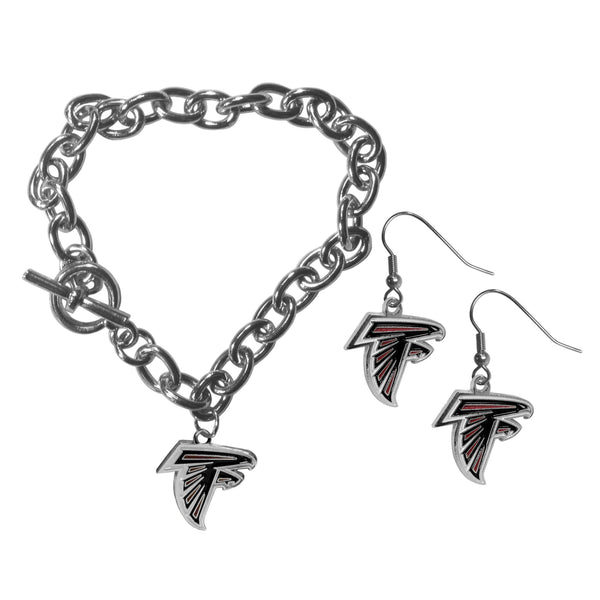 NFL - Atlanta Falcons Chain Bracelet and Dangle Earring Set-Jewelry & Accessories,NFL Jewelry,Atlanta Falcons Jewelry-JadeMoghul Inc.