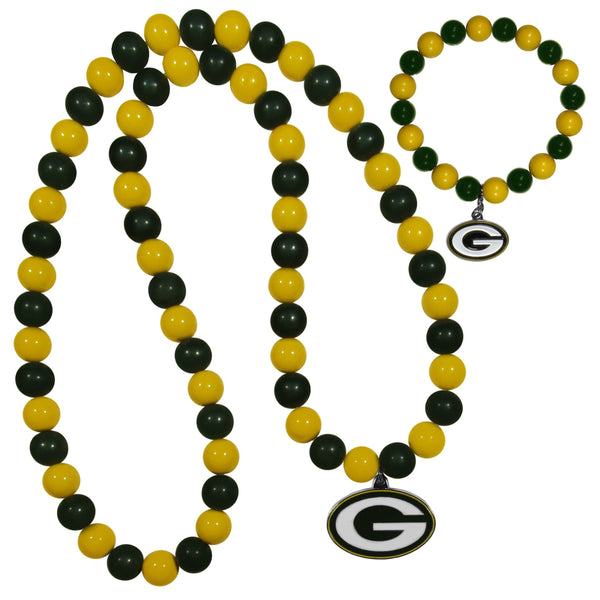 NFL - Green Bay Packers Fan Bead Necklace and Bracelet Set-Jewelry & Accessories,NFL Jewelry,Green Bay Packers Jewelry-JadeMoghul Inc.