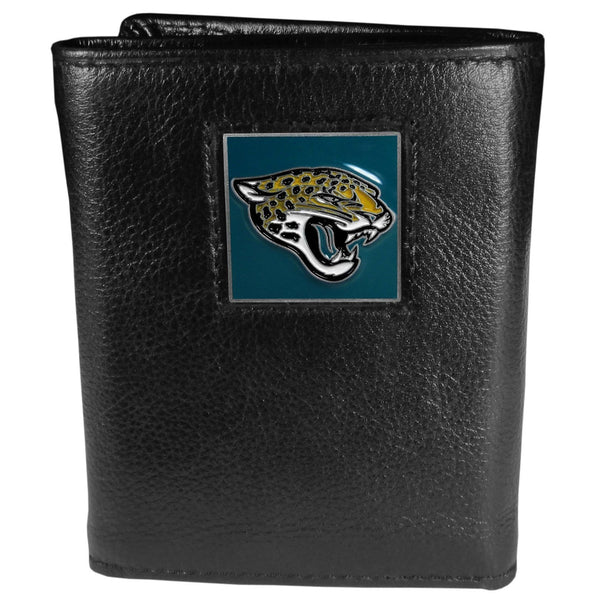 NFL - Jacksonville Jaguars Deluxe Leather Tri-fold Wallet Packaged in Gift Box-Wallets & Checkbook Covers,Tri-fold Wallets,Deluxe Tri-fold Wallets,Gift Box Packaging,NFL Tri-fold Wallets-JadeMoghul Inc.