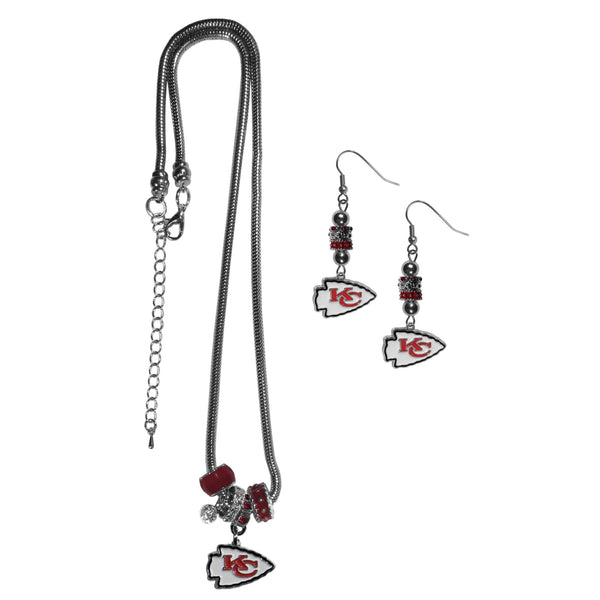 NFL - Kansas City Chiefs Euro Bead Earrings and Necklace Set-Jewelry & Accessories,NFL Jewelry,Kansas City Chiefs Jewelry-JadeMoghul Inc.