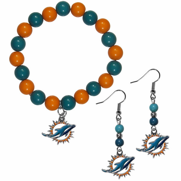 NFL - Miami Dolphins Fan Bead Earrings and Bracelet Set-Jewelry & Accessories,Jewelry Sets,Fan Bead Earrings and Bracelet-JadeMoghul Inc.