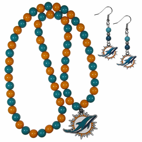 NFL - Miami Dolphins Fan Bead Earrings and Necklace Set-Jewelry & Accessories,NFL Jewelry,Miami Dolphins Jewelry-JadeMoghul Inc.