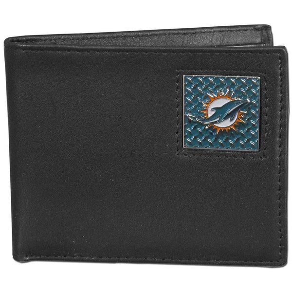 NFL - Miami Dolphins Gridiron Leather Bi-fold Wallet Packaged in Gift Box-Wallets & Checkbook Covers,Bi-fold Wallets,Gift Box Packaging,NFL Bi-fold Wallets-JadeMoghul Inc.