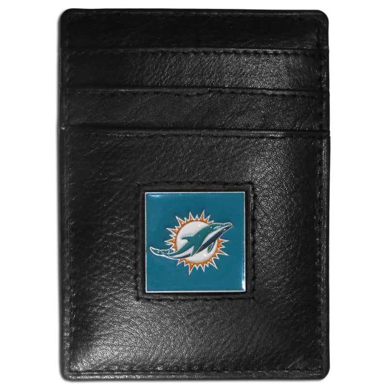 NFL - Miami Dolphins Leather Money Clip/Cardholder Packaged in Gift Box-Wallets & Checkbook Covers,Money Clip/Cardholders,Gift Box Packaging,NFL Money Clip/Cardholders-JadeMoghul Inc.