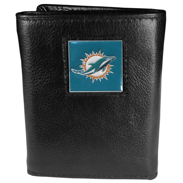 NFL - Miami Dolphins Leather Tri-fold Wallet-Wallets & Checkbook Covers,Tri-fold Wallets,Tri-fold Wallets,NFL Tri-fold Wallets-JadeMoghul Inc.