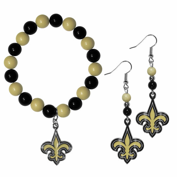 NFL - New Orleans Saints Fan Bead Earrings and Bracelet Set-Jewelry & Accessories,Jewelry Sets,Fan Bead Earrings and Bracelet-JadeMoghul Inc.