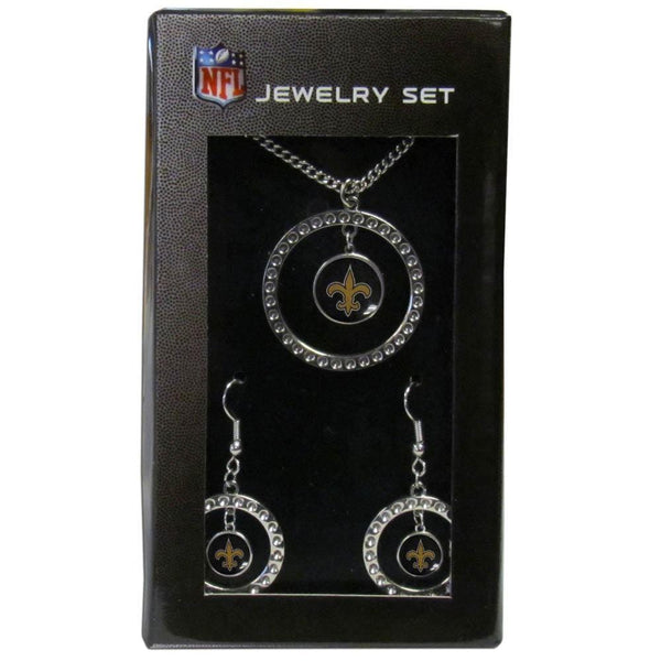 NFL - New Orleans Saints Rhinestone Hoop Jewelry Set-Jewelry & Accessories,Jewelry Sets,Rhinestone Earrings and Necklaces,NFL Rhinestone Earrings and Necklaces-JadeMoghul Inc.