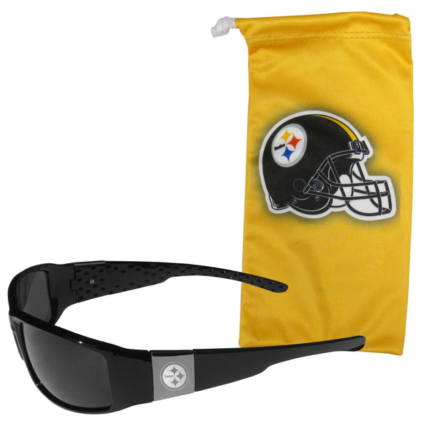 NFL - Pittsburgh Steelers Etched Chrome Wrap Sunglasses and Bag-Sunglasses, Eyewear & Accessories,NFL Eyewear,Pittsburgh Steelers Eyewear-JadeMoghul Inc.