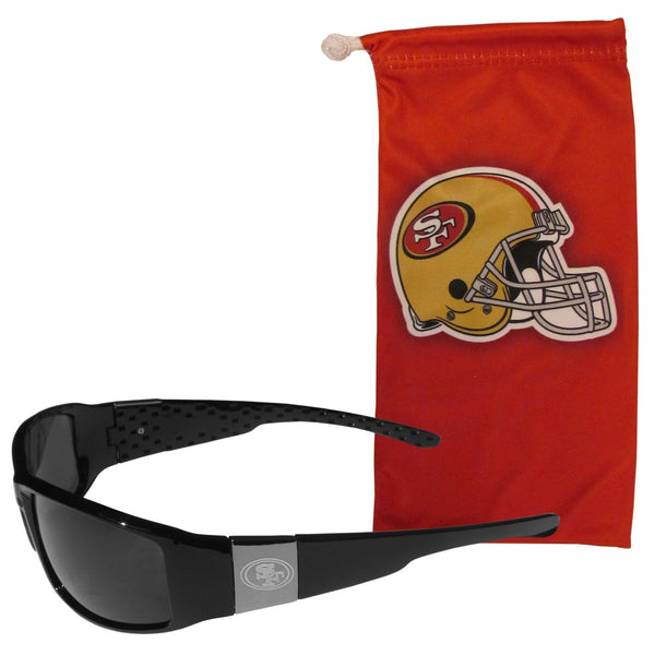 NFL - San Francisco 49ers Etched Chrome Wrap Sunglasses and Bag-Sunglasses, Eyewear & Accessories,NFL Eyewear,San Francisco 49ers Eyewear-JadeMoghul Inc.