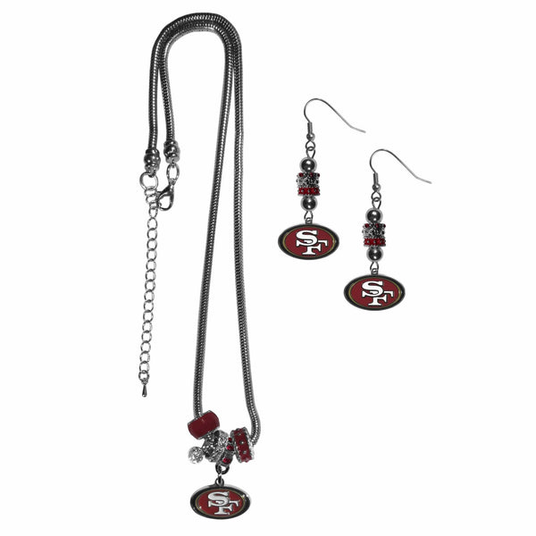 NFL - San Francisco 49ers Euro Bead Earrings and Necklace Set-Jewelry & Accessories,NFL Jewelry,San Francisco 49ers Jewelry-JadeMoghul Inc.