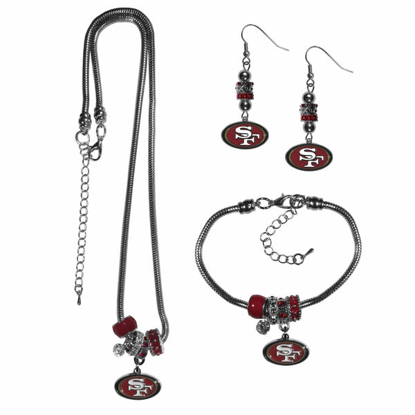 NFL - San Francisco 49ers Euro Bead Jewelry 3 piece Set-Jewelry & Accessories,NFL Jewelry,San Francisco 49ers Jewelry-JadeMoghul Inc.