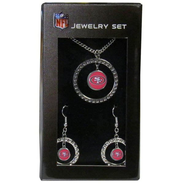 NFL - San Francisco 49ers Rhinestone Hoop Jewelry Set-Jewelry & Accessories,Jewelry Sets,Rhinestone Earrings and Necklaces,NFL Rhinestone Earrings and Necklaces-JadeMoghul Inc.