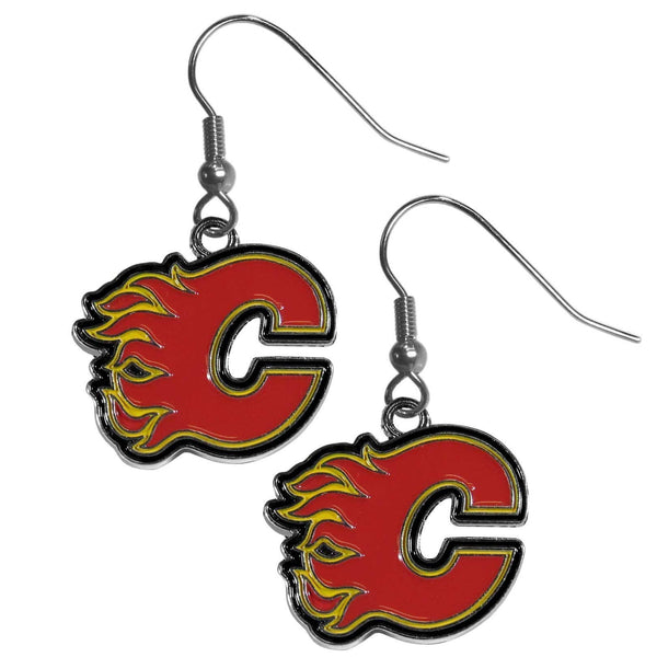 NHL - Calgary Flames Chrome Dangle Earrings-Jewelry & Accessories,Earrings,Dangle Earrings,Dangle Earrings,NHL Dangle Earrings-JadeMoghul Inc.