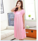 Night Dress For Women - Short Sleeves Silk Night Gown