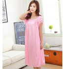 Night Dress For Women - Short Sleeves Silk Night Gown