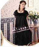 Night Dress For Women - Short Sleeves Silk Night Gown