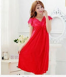 Night Dress For Women V Neck Lace Trimmed Silk Night Gown AExp