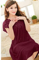 Night Dress For Women V Neck Lace Trimmed Silk Night Gown