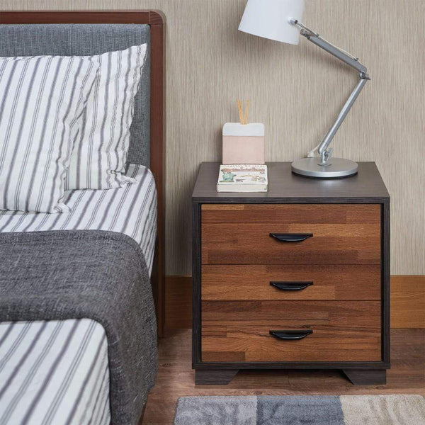 Nightstands and Bedside Tables Rectangular 3 Drawers Wood Nightstand By Eloy, Brown Benzara