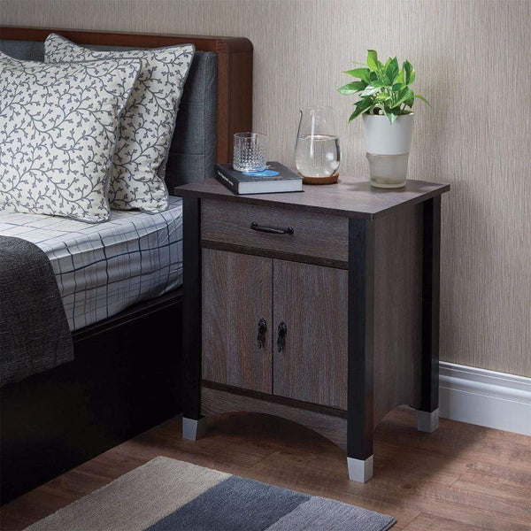 Nightstands and Bedside Tables Rectangular One Drawer Wood Nightstand By Calp, Grey & Brown Benzara