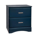 Transitional 2 Drawers Wooden Night Stand With Metal Handles, Glossy Blue