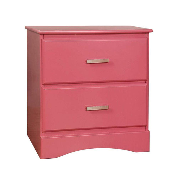 Transitional 2 Drawers Wooden Night Stand With Metal Handles, Glossy Pink